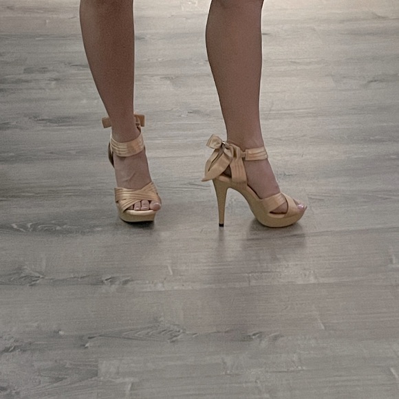 Fabulicious Nude Satin heels by Glamfit - Picture 2 of 5